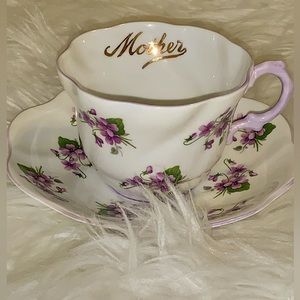 Rosina Fine Bone China "Mother" Tea Cup & Saucer Purple Floral Design Made In En